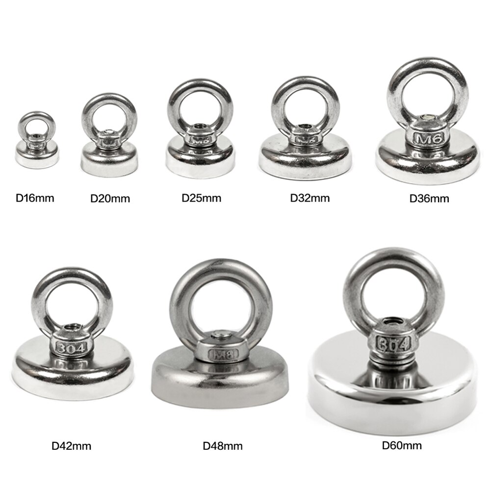 Strong Neodymium Magnet Salvage Magnet Hook Deep Sea Fishing Magnets Holder Pulling Mounting Pot with Ring Eyebolt Metal