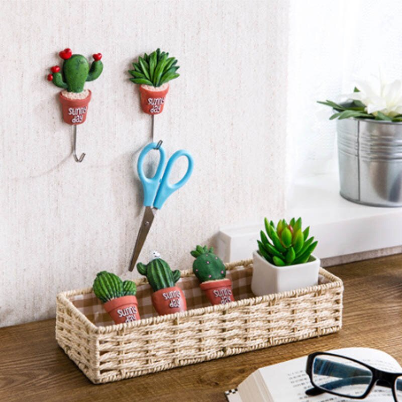 Accroche-porte en forme de plante 1 pièce | Cintres à vêtements Kawaii Cactus résine en acier inoxydable, crochet magnétique pour articles divers