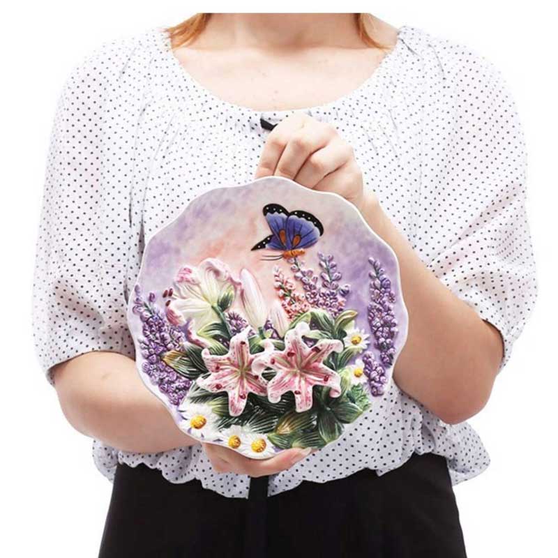 Håndlavede keramiske dekorative tallerkener lilje sommerfugl dekoration hjemme samleobjekt kunst tallerken fad til væghængning housewarming