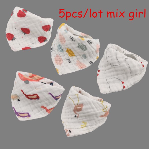 5 Stuks/partij Baby Slabbetjes Meisjes Jongens Baby Doek Cartoon Afdrukken Babyvoeding Bandana Slabbetjes Katoenen Garen Bebe Accessoire Baby Als: mix Girl