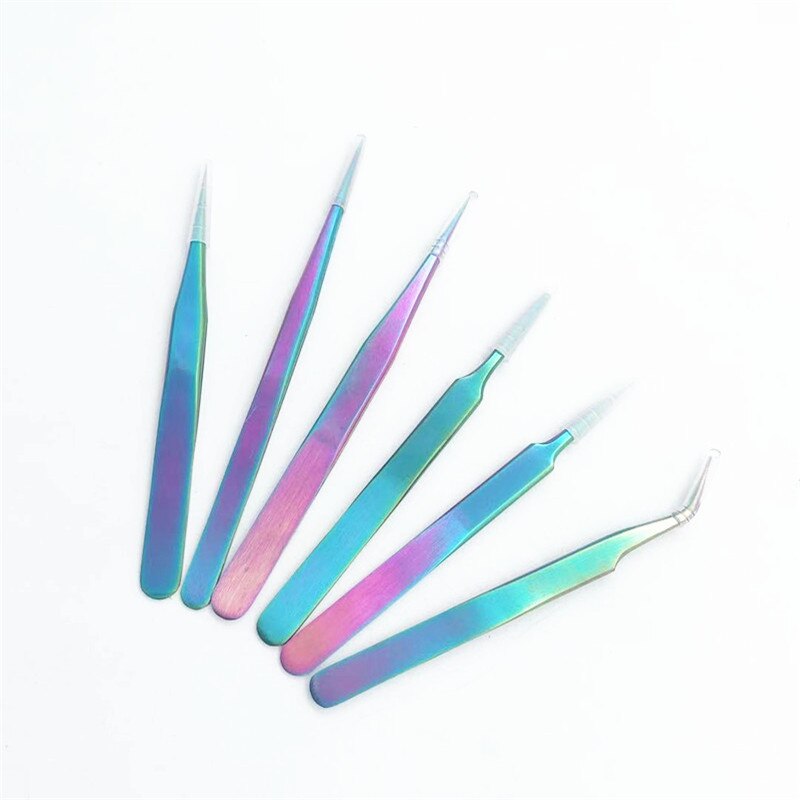 Rainb-Pinzas de acero inoxidable para extensión de pestañas, pinzas para cejas, cortapelos de Clavo recto, color bozal Curvo