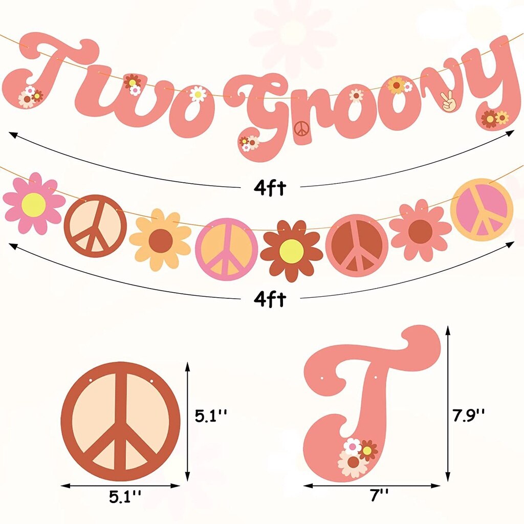 Baby Girl Boho Party Balloon Hippie Theme Birthday Cake Topper Two Groovy Party Garland