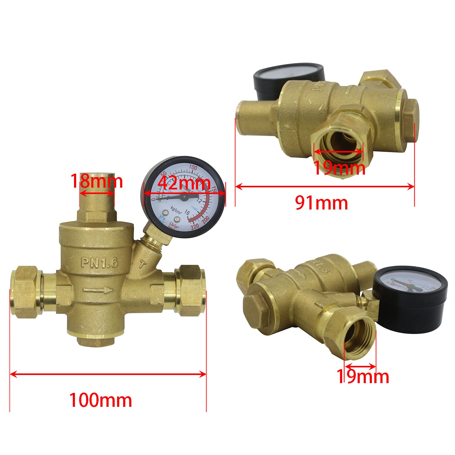 Brass adjustable pressure reducing valve 1/2 inch water pressure regulator reducer