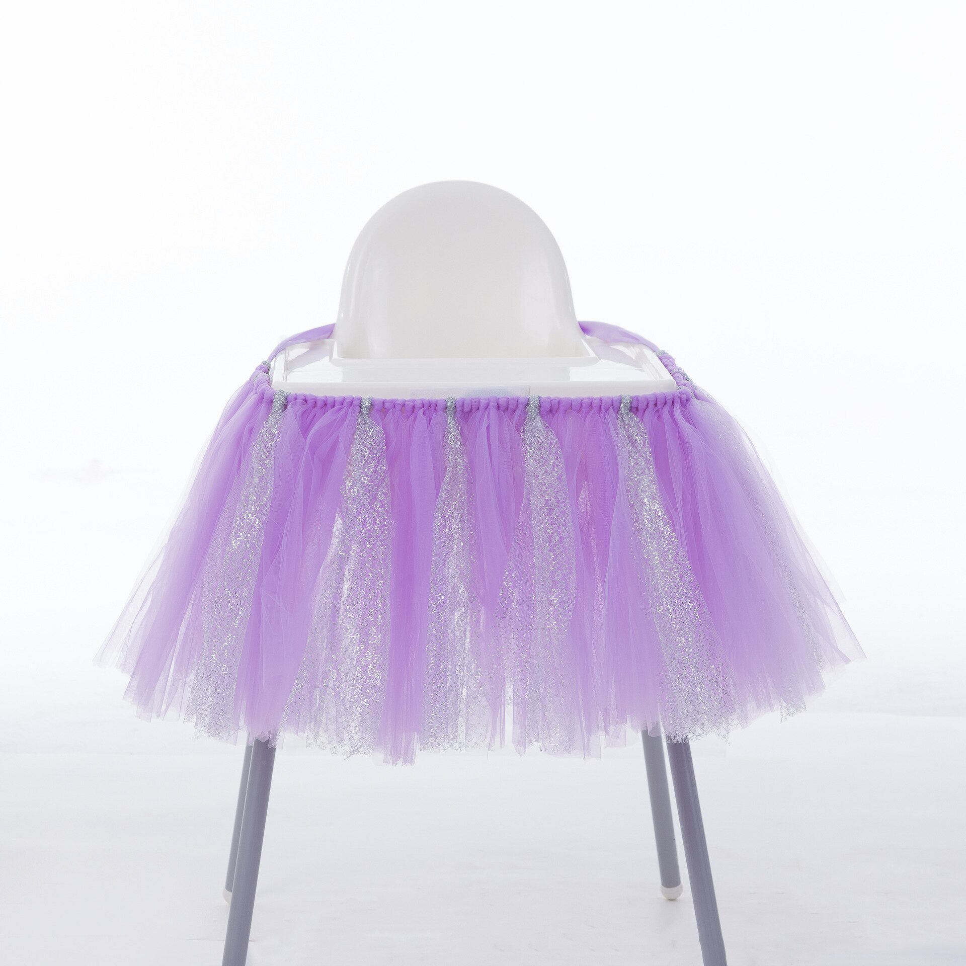 Baby 1St Birthday High Chair Tutu Skirt Tulle Dining Chair Skirt Party Decoratio Net Gauze Children Dining Decoration Home: Lavender Silver