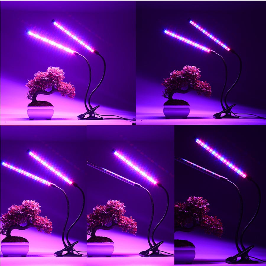 18W USB powered double-head LED plant growth light, 3/6 / 12H timer flexible gooseneck clip for indoor plants /