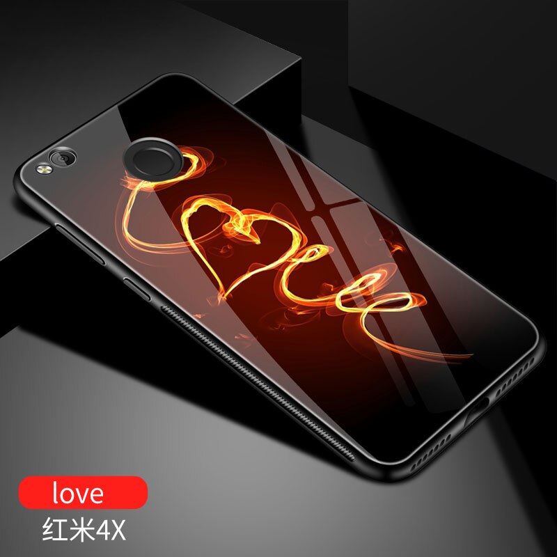 Voor xiaomi redmi 4X case Luxe Gehard Glas Cover Soft TPU Siliconen Bumper voor xiaomi redmi 4X pro case xiaomi redmi 4X Cover: love / with HD film