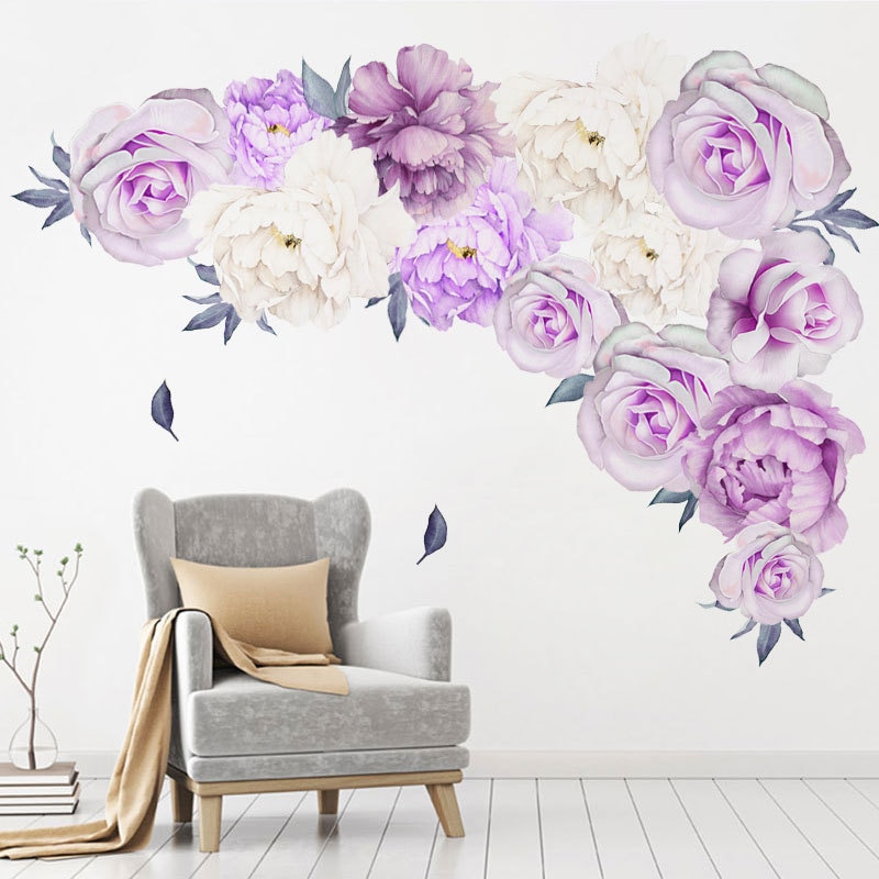 Smukke violette lilla pæon blomster væg klistermærker til børneværelset stue soveværelse boligindretning vægoverføringsbillede boligindretning pvc