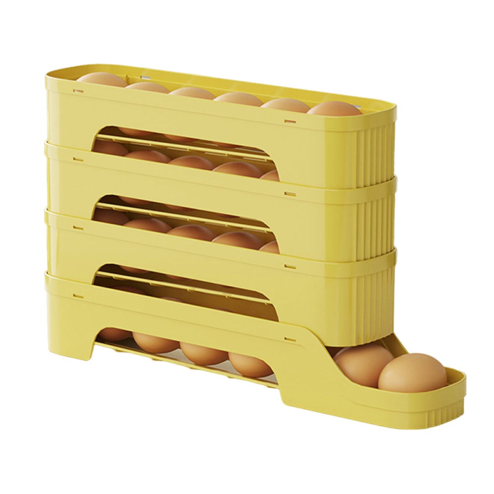 Durable Slide Organizer Automatic Egg Roller Large Capacity Space Saving Egg Roller Rack Egg Dispenser Kitchen: light yellow