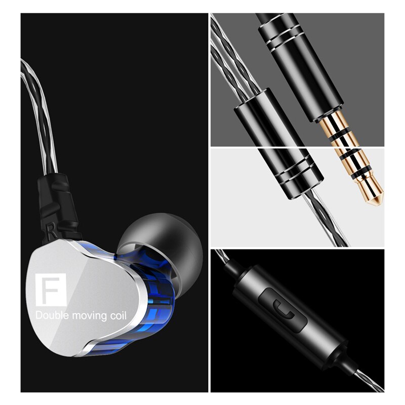 Fonge f4 com fio fone de ouvido baixo pesado dupla driver estéreo fones de ouvido de alta fidelidade esporte música earbud com microfone para smartphone accessoris