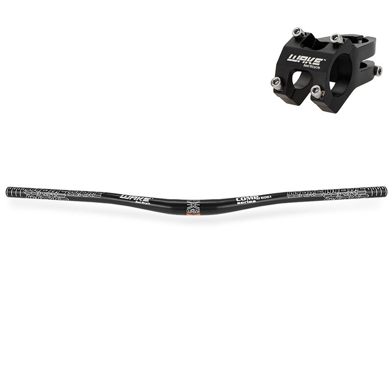 WAKE Ultralight Aluminum Alloy MTB Handlebar Mountain Bike Handle Bar Bicycle Cycling Flat Bar 780MM Anodized Handlebar: Black with Stem