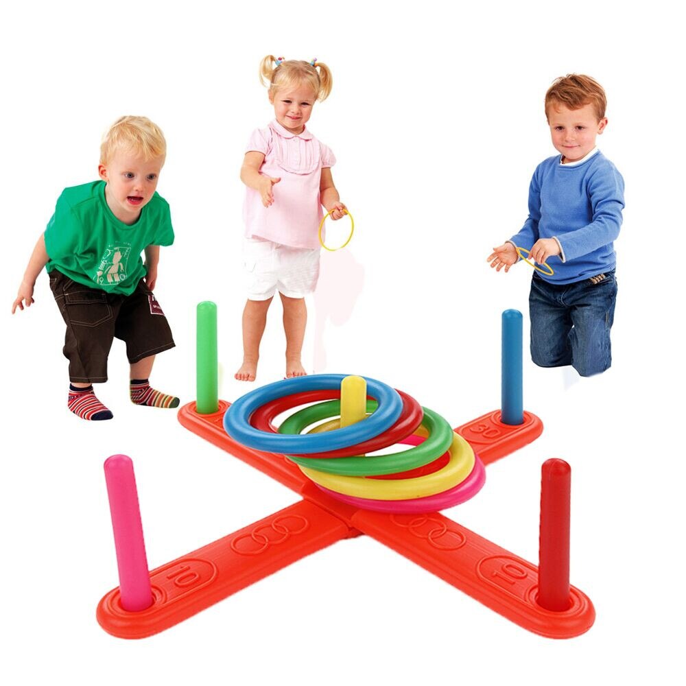 1 sæt plast ring kaste hylse sjove børn udendørs sport hoop ring kaste quoits legetøj cross haven spil pool til børn