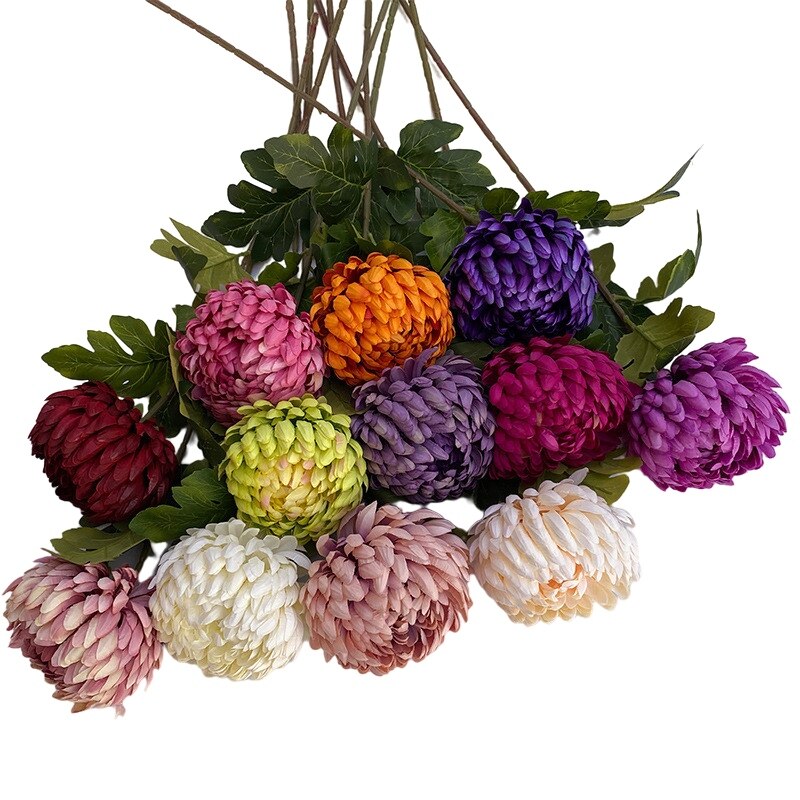 Grote Enkele Chrysant Land Stijl Woonkamer Bloemstuk Kunstbloemen Bruiloft Schieten Props Decor Bloemen