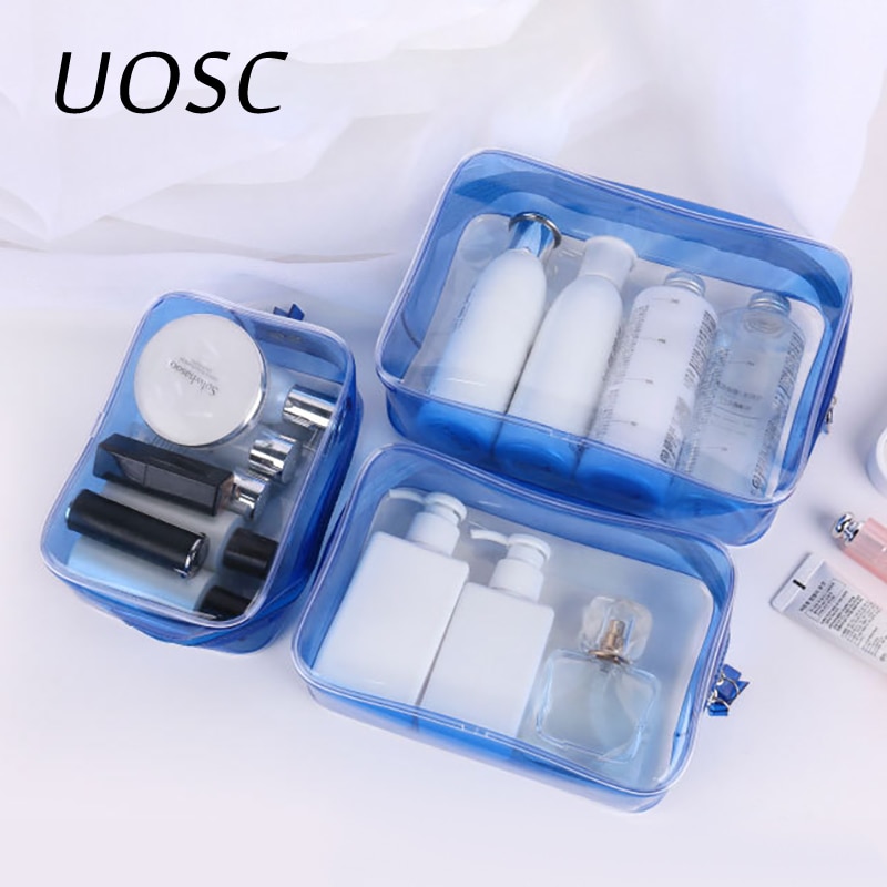 Uosc rejser klar makeup taske arrangør gennemsigtig pvc kosmetolog kosmetiske tasker skønhed toiletartikler taske pose pose vaskeposer