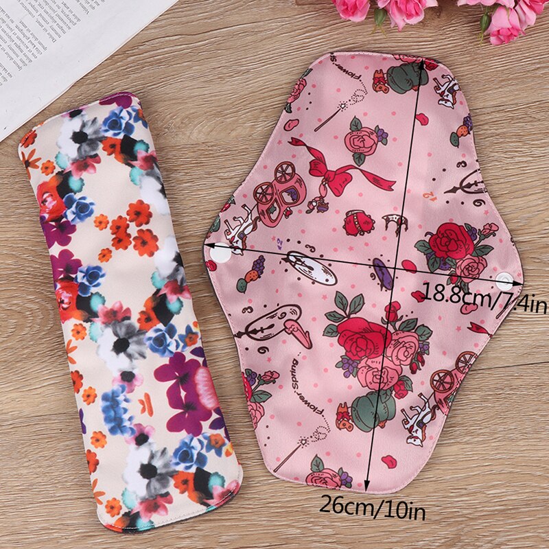 Almohadillas reutilizables impermeables para momia, almohadillas menstruales de tela Interior de lana de carbón de bambú impresas con flores para mujer