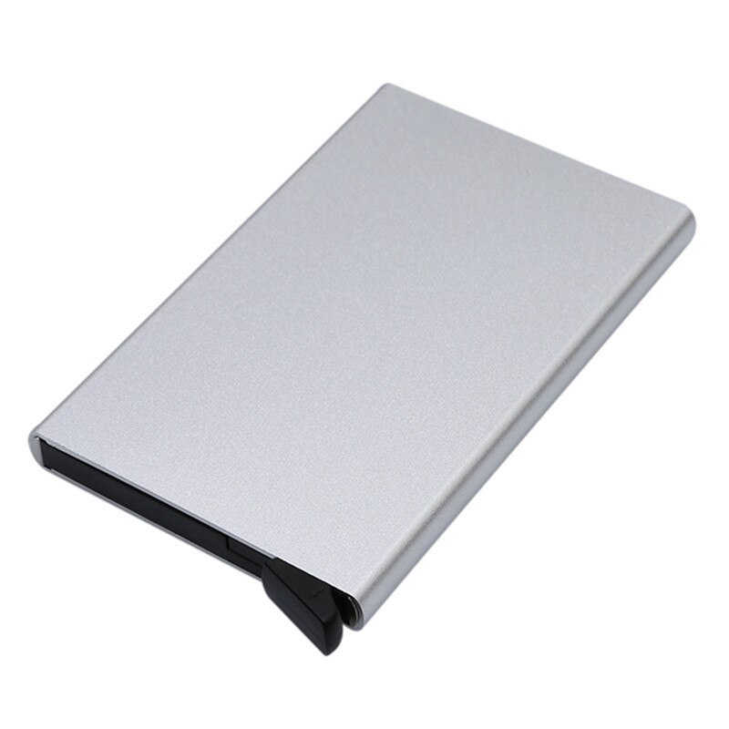 Men Credit card holder carbon Leather Wallet Aluminum Automatic Mini Wallet With Back Pocket ID Card RFID Blocking purse: Silver