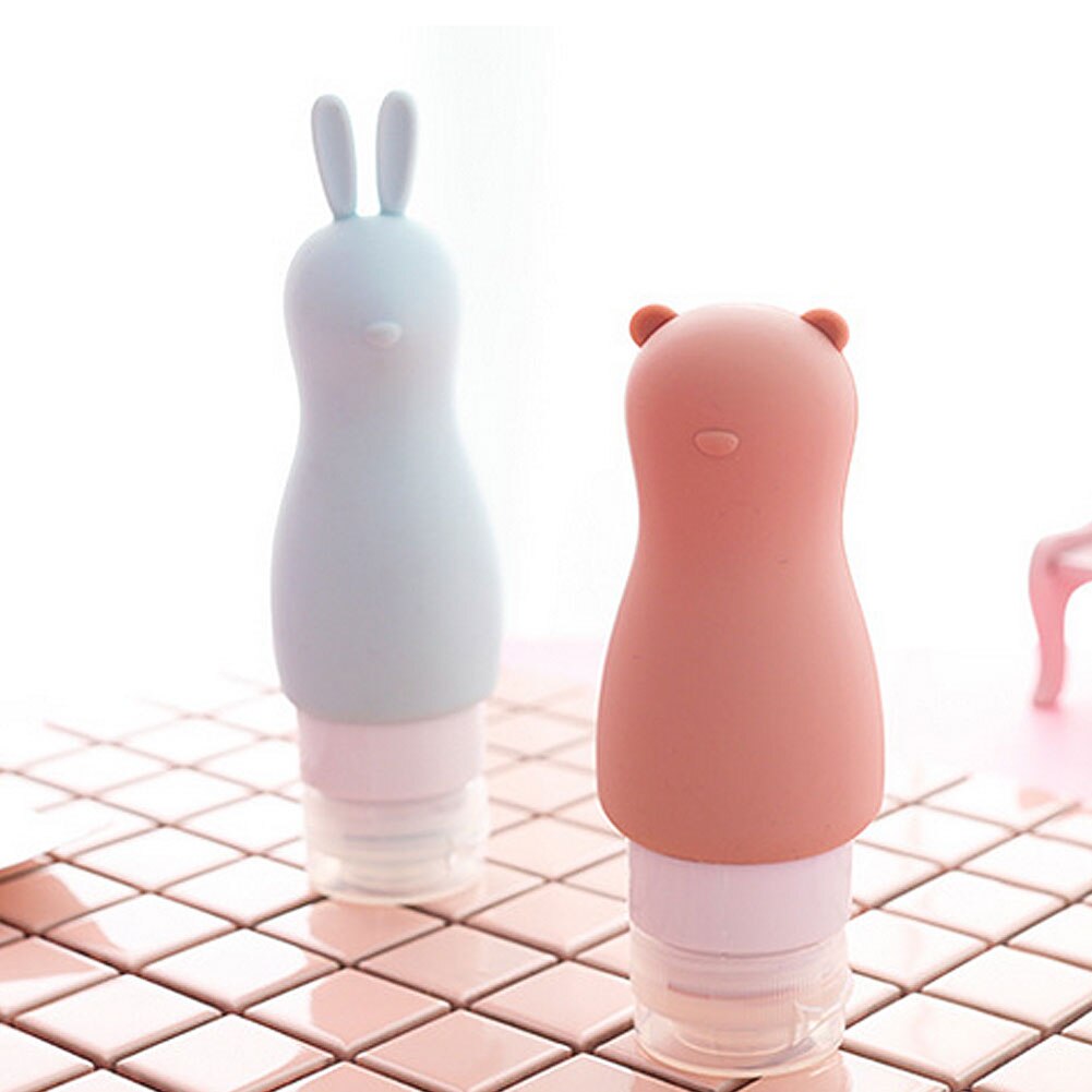 Botella vacía portátil de champú, Gel de ducha cosmético con forma de conejo y oso de dibujos animados, 90ml