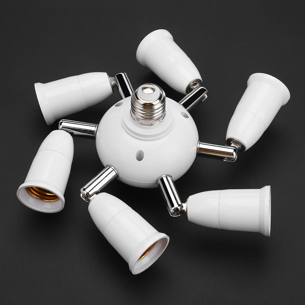 7 i 1 justerbar  e27 splitter 5/7 hoveder lampe base forlænget led pærer fatning splitter holder adapter konverter fatning