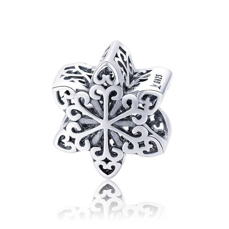 BAMOER Genuine 925 Sterling Silver Snowflake Openwork Beads fit Women Charm Bracelets & Necklace DIY Jewelry SCC719: Silver