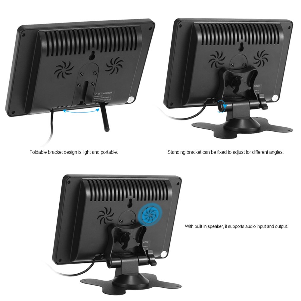 S701 7 polegada do Monitor TFT LCD de Tela 16:9 1024*600 BNC AV VCD DVD de Áudio e Vídeo para a Segurança do PC DOS EUA e DA UE opcional