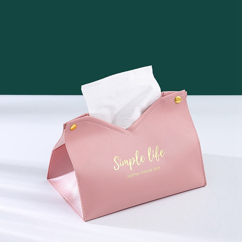 Caja de pañuelos de cuero PU, contenedor de pañuelos para coche, caja de bombeo, soporte para servilletas, caja de almacenamiento, servilletas, decoración para el hogar y la sala de estar: Pink Simple