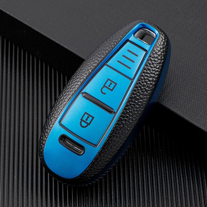 Carbon key fob cover case hood skin protect holder for SUZUKI Swift Sport SX4 SCORSS grand vitara remote car accessori: Blue
