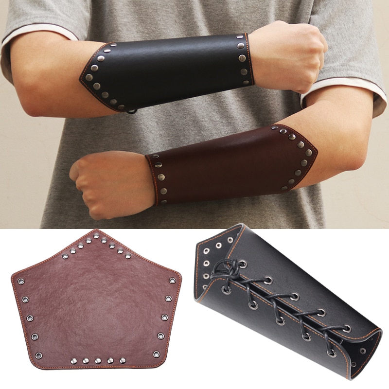 Serre-poignet large en Faux cuir PU | 1 pièce, Vintage Faux cuir, cordon de serrage, armure manchette croix marron/noir Punk Style pour hommes protection des bras
