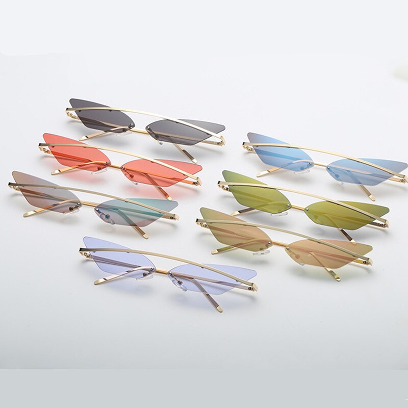 Triangle Sunglasses Women Men Hippie Cool Sun Glasses Rimless Cat Eye Sunglasses Mirror Glasses Gradient Lenses Eyewear