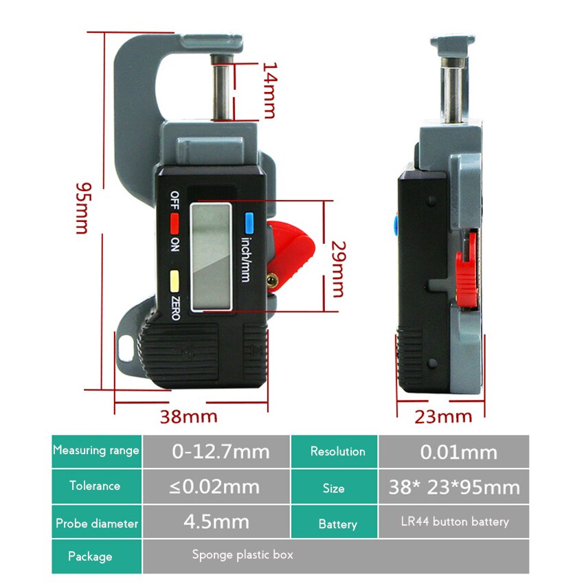 Precision Digital Lateral Thickness Gauge Measuring Range 0-12.7mm Cloth Paper Film Hardware Thickness Measuring Instrument