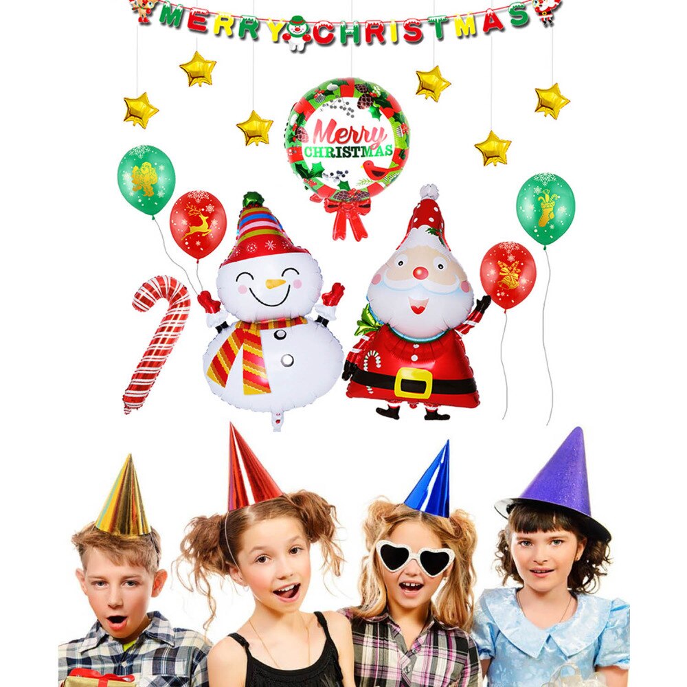 17 stücke Partei Liefert FROHE WEIHNACHTEN Hängen Banner Santa Claus Schneemann Luftballons einstellen für Weihnachten Weihnachten Dekorationen