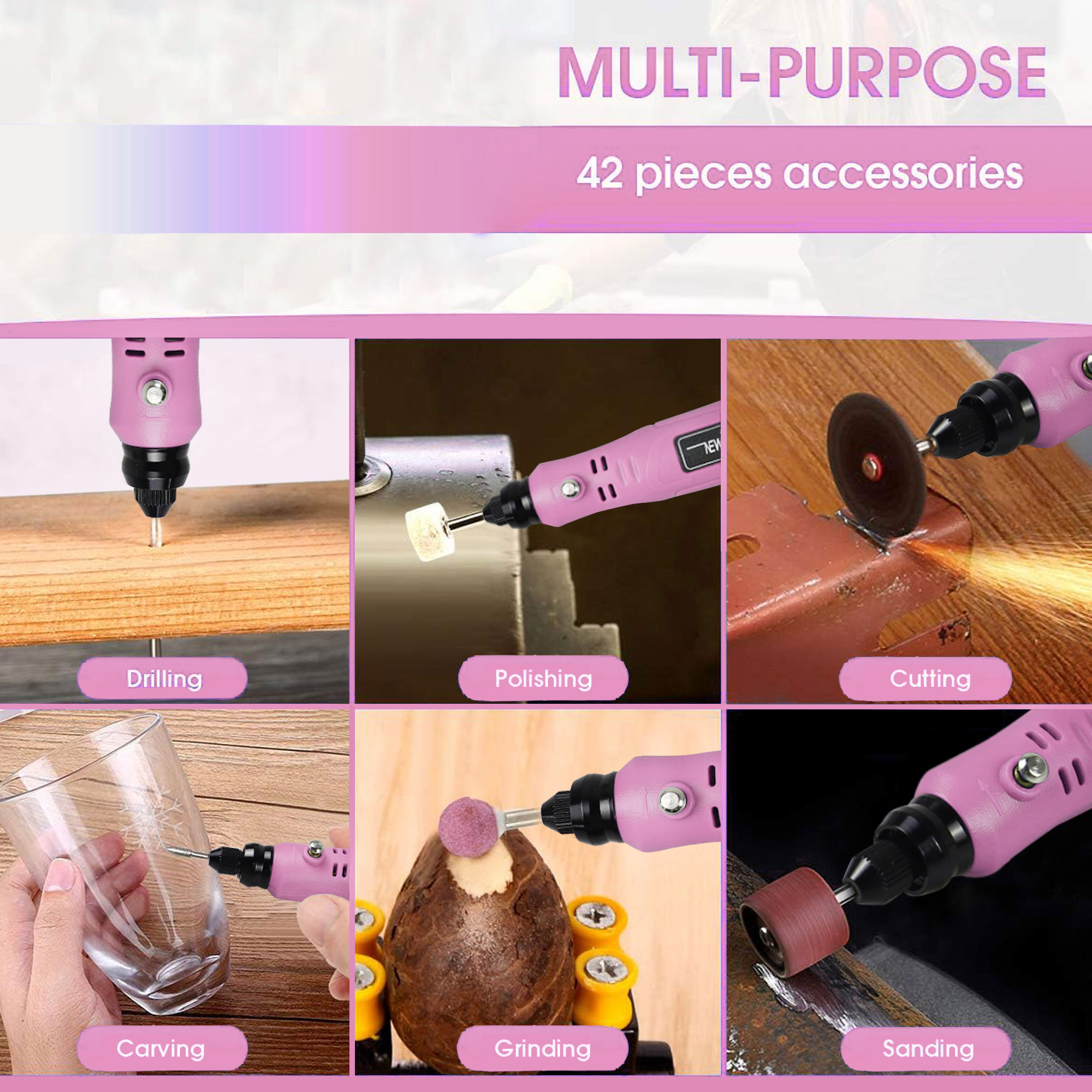 3.6V Mini Cordless Rotary Tool Kit, USB Charging 3-Speed Multi-Purpose Power Rotary Tool For Sanding, Polishing, Etching, Engrav