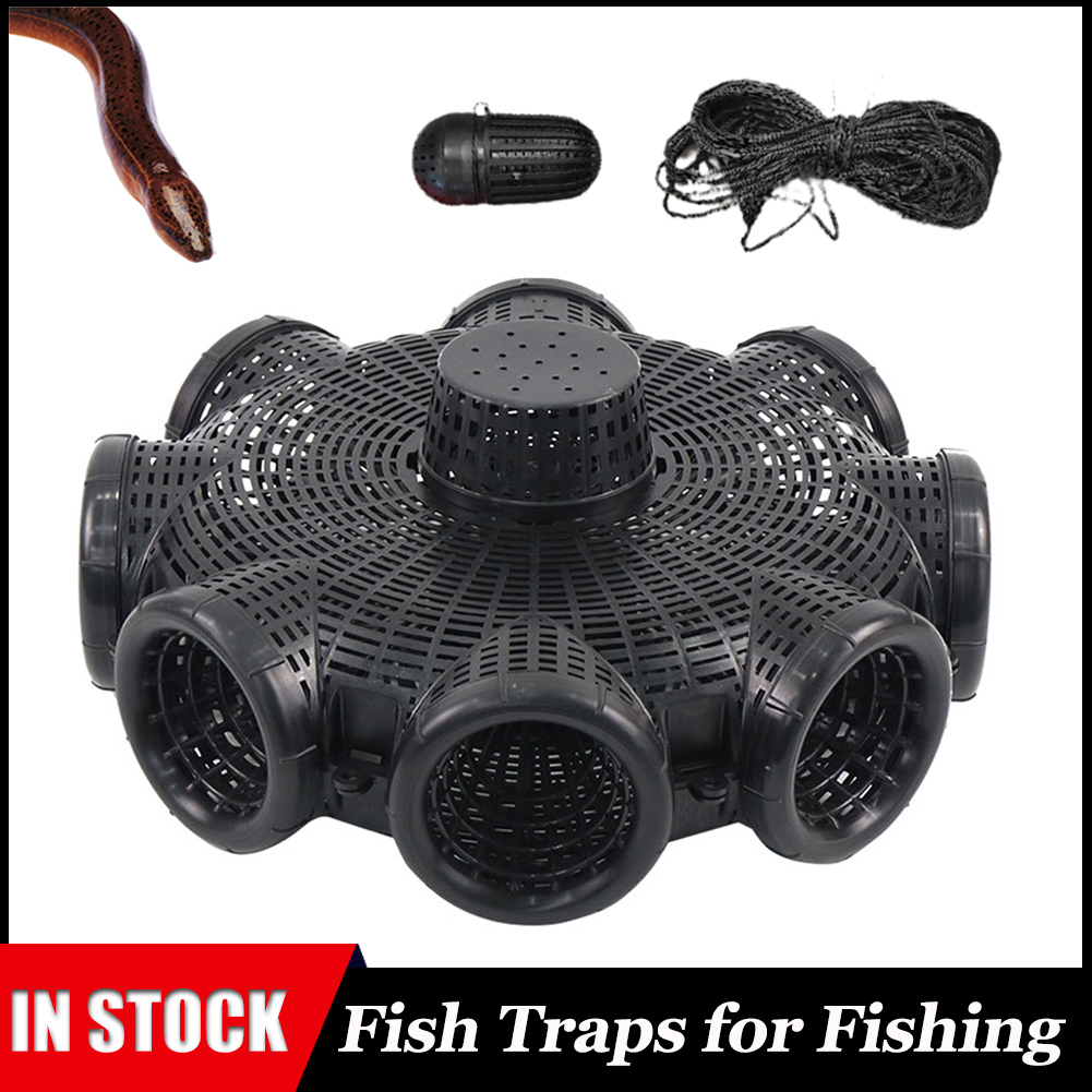 Trampas para peces pequeños, jaula para peces, trampa de red de pesca, trampa para cangrejos, trampa para señuelos de pesca, jaula de red para cangrejos con 8 agujeros, camarones portátiles