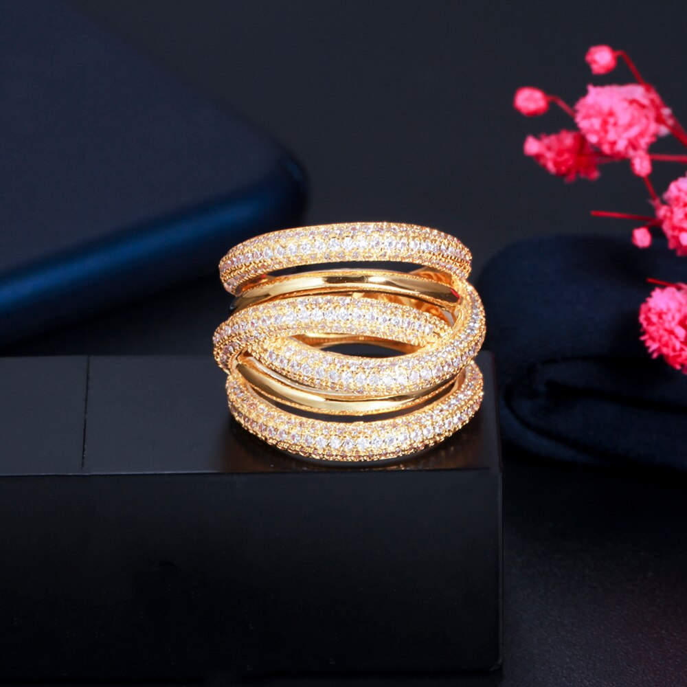 Threegraces marken-eheringe aus dubai mit zirkonia-kristallen in goldfarbe, mehrlagig, für bräute, partyschmuck, kostümschmuck  rg148: 9