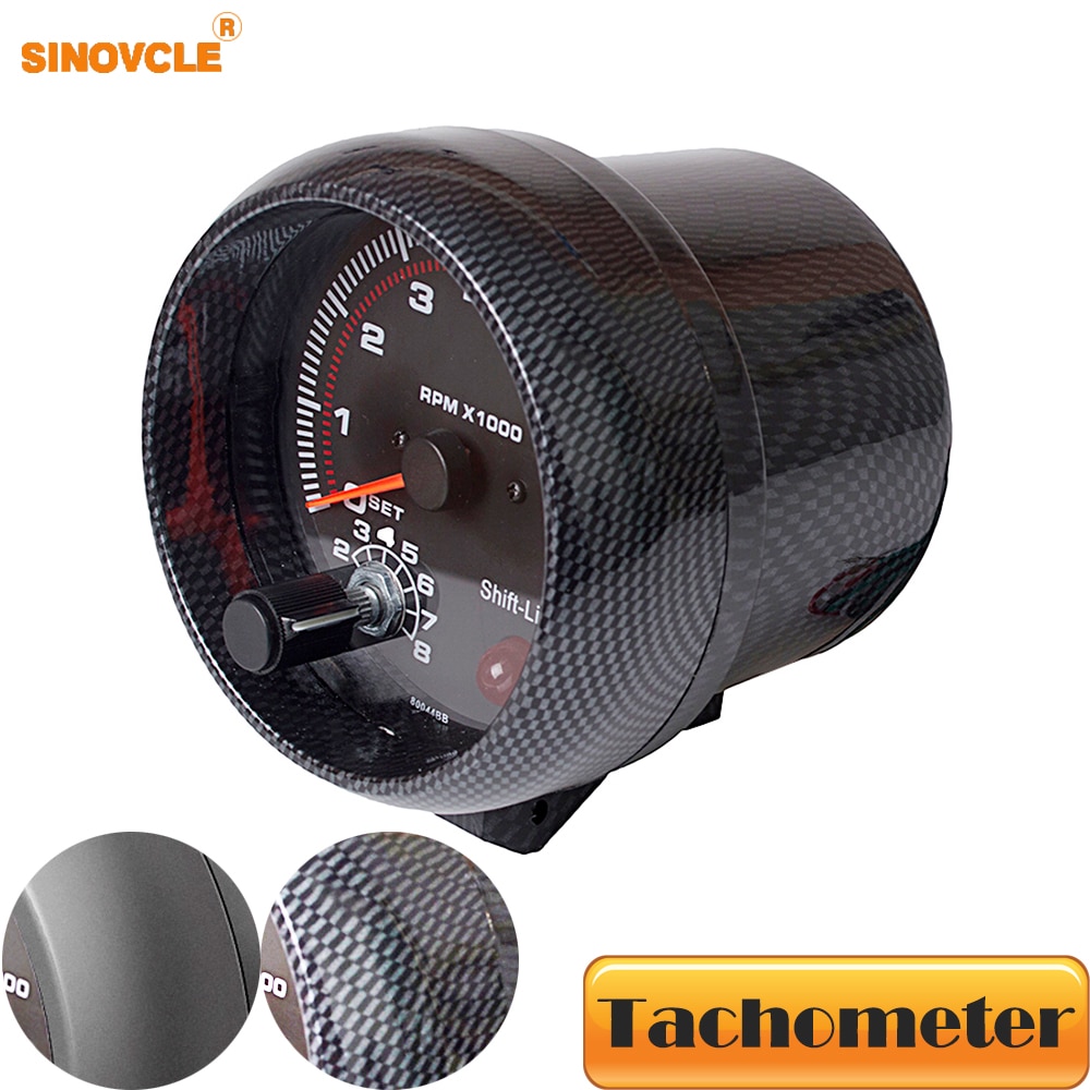 Car Gauge 3.75 Inch 95mm Tachometer for White Color LED Car Meter 12V Auto Gauge [Carbon Fiber or Black Color] TAC 0-8000 RPM