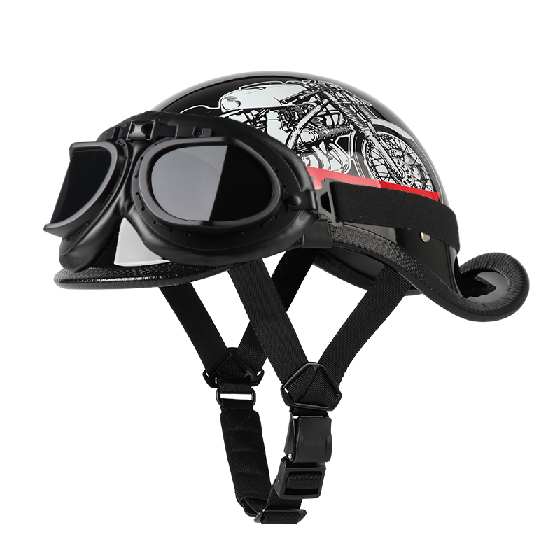 VGV moto demi-casque lunettes incluses véhicule électrique vélo Locomotive pour Cruiser rétro homme femmes scooter rue