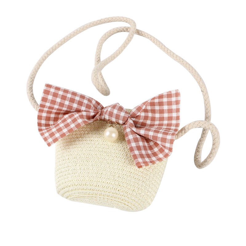 Ragazze dei capretti di Paglia Dovrebbe Sacchetto di Crossbody Borsa con bel Fiocco Fatto A Mano Puro di Tessitura di Spalla Sacchetto Della Spiaggia di proprietà Della Perla Della Chiusura Lampo Della Borsa: bianca