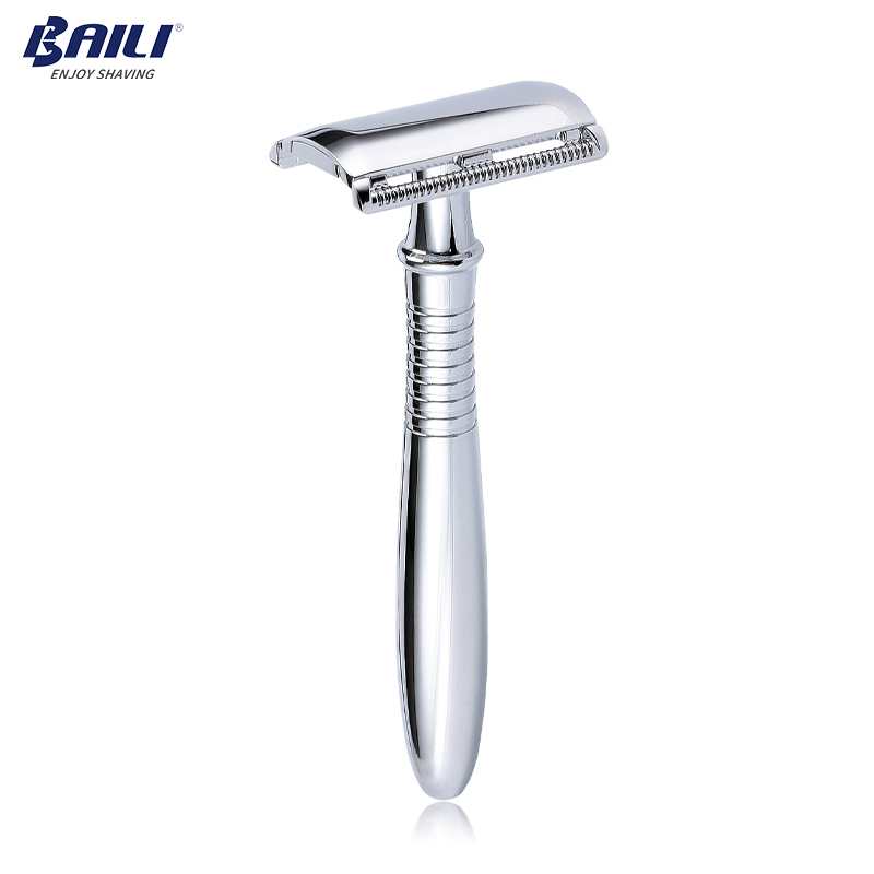 BAILI Stainless Safety Razor Double Edge Blades Long Handle Barber Shaving Shaver +5 Blades +Case +Stand/Holder BD191