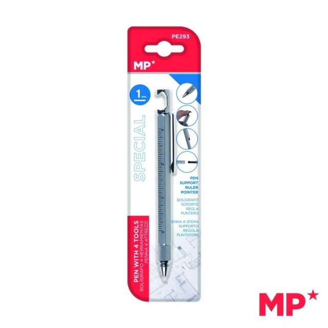 MP® Bolígrafo Multifuncional 4 en 1 con 3 Herramientas Regla Puntero Soporte para Móvil Escritura Práctico Estudiantes Suministros Material Escolar Oficina Papelería Escuela Punta 1mm: Default Title