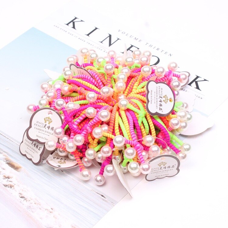 Billiga flickor barn pärla elastiskt hår gummiband barn knyta hår rep ring gummitillbehör för flickor scrunchie hästsvanshållare