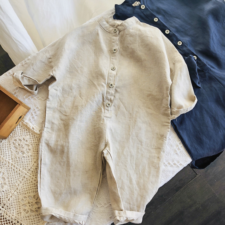 Vår unisex barnedresser bomull lin løse bukser koreansk stil baby gutter jenter jumpsuits barneklær