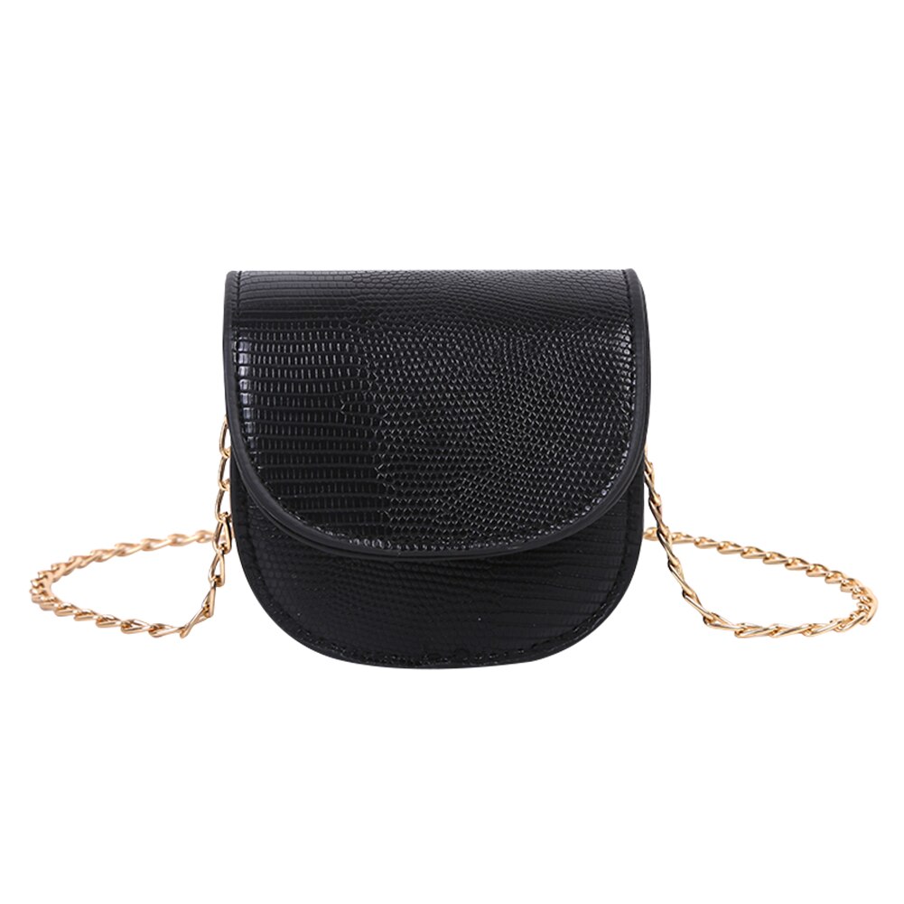 Bolso bandolera Vintage informal de cuero para mujer, Bolso pequeño de hombro con solapa, cadena pura, bolso de mensajero: Black
