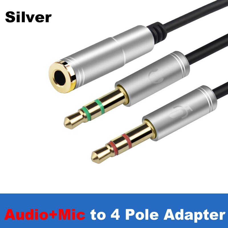 Mini jack 3.5 mikrofon hovedtelefoner y splitter adapter kabel ,3 5 minjack stereo lyd &amp; mic stik  to 4 polet jack hovedtelefon øretelefon: 4 polet combo-sl