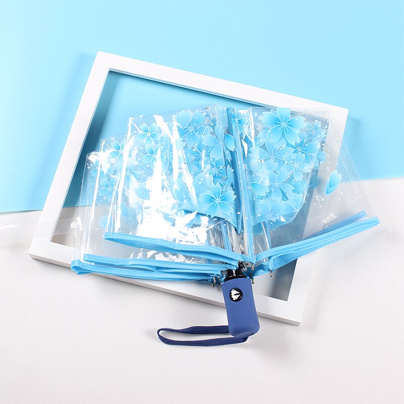 Japanese Cherry Blossom Transparent Umbrella Plastic Girl Female Cute Flower Rain Umbrellas 3 Folding Women Clear Umbrella Small