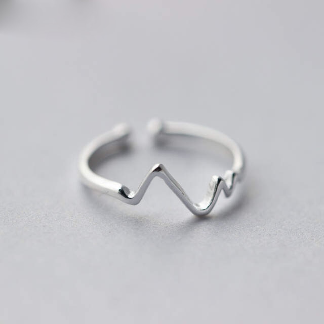 925 Sterling Silver Heartbeat Rings For Women Adjustable Size Wedding Ring Jewelry