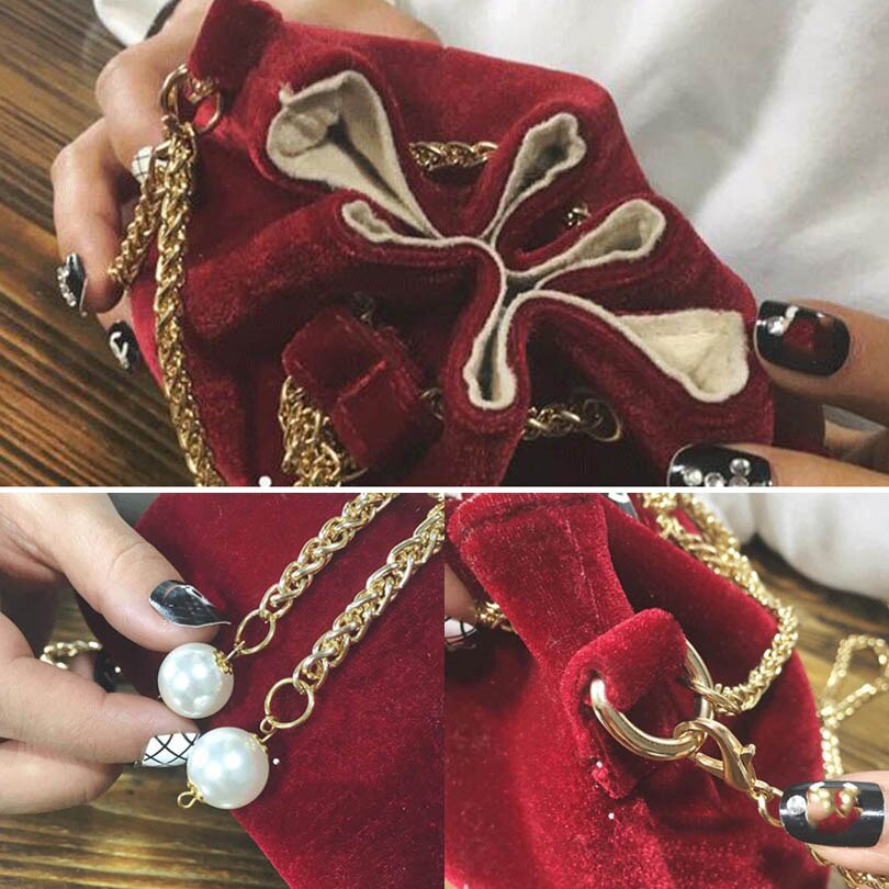 2 maten merk velours parelketting schoudertassen dames mini handtassen bucket hilly tote bag dames crossbody bolsas