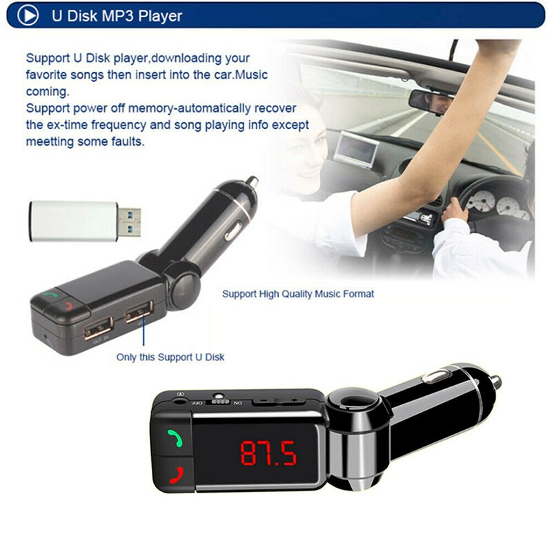 Bluetooth FM Transmitter Auto Kit - Dual USB Ladegerät - Kabelloser MP3 Player - Universelle Telefonkompatibilität