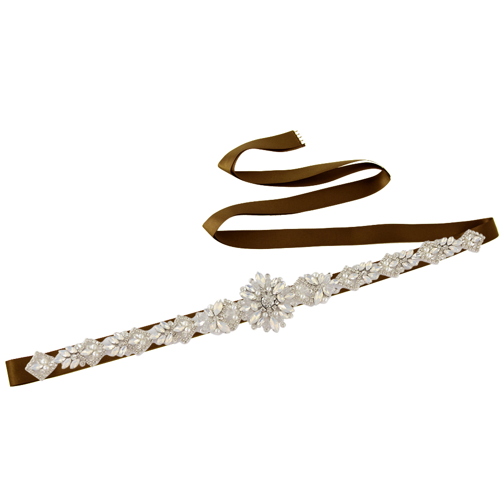 Trixy S408 Opaal Bruids Riem Voor Jurken Kristal Kralen Riem Voor Vrouwen Bruid Bruidsmeisje Jurk Sash Party Formele riemen: brown