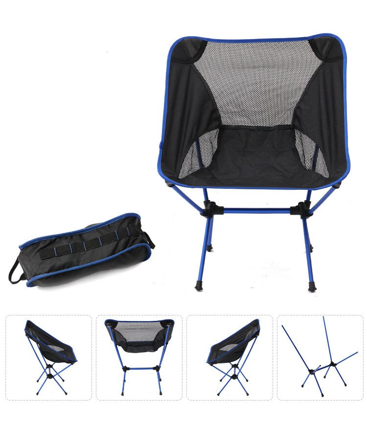 Camping udendørs foldestol bærbar ultralet månestol luftfart aluminiumslegering fiskestol camping strandstol: Blå