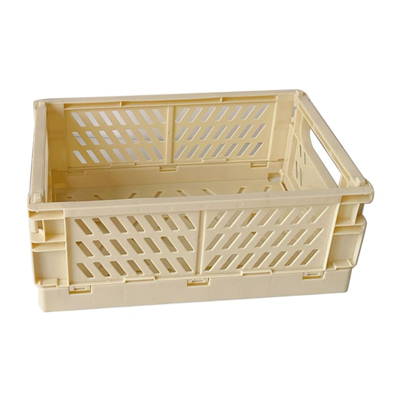 Collapsible Crate Plastic Folding Storage Box Basket Utility Cosmetic Container Desktop Holder Home Use: Yellow