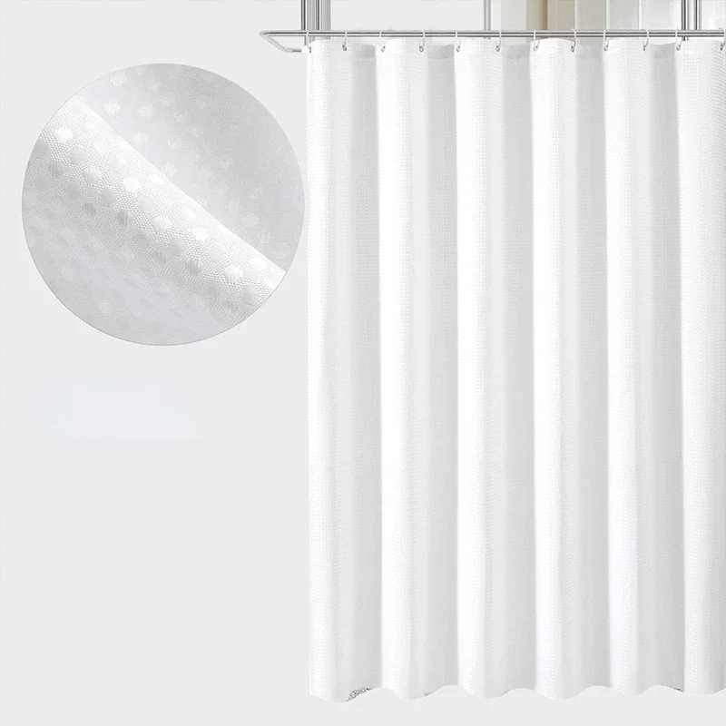 Curtain Bathroom Bathroom Punch-free Shower Curtain Fabric Plain Waterproof and Mildew-proof Polyester Shower