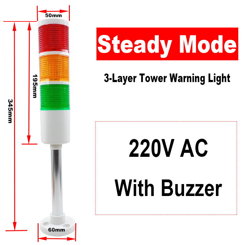 Mehrschichtiges Warnlicht, Werkzeugmaschine, dreifarbiges Licht, LED-Signal, Leuchtturm, Ton, Licht, Alarm, Betrieb, Fehlerlicht, 12/24 V, 220 V: Rot